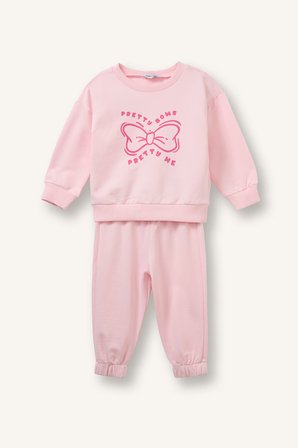 DeFacto %100 Pamuk Baskılı Sweatshirt Üst Lastikli Paça Alt 2'li Takım Kız Bebek I4475A526AUPN167