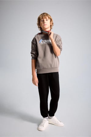 DeFacto Oversize Bisiklet Yaka Sırt Baskılı İçi Yumuşak Tüylü Sweatshirt Erkek Çocuk I0114A826WNBN571