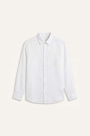 %100 Keten Relax Fıt Polo Yaka Dokuma Uzun Kollu Gömlek