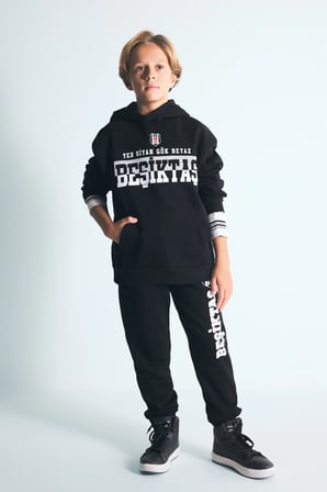 Beşiktaş Kapüşonlu Kanguru Cepli Baskılı Sweatshirt Erkek Çocuk