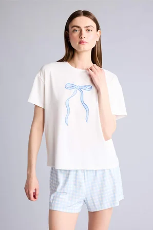 DeFacto Regular Fıt Kısa Kollu 2'li Softshell Şort Tişört Pijama Takım H7073AX26SMBE745