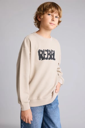 Oversıze Bisiklet Yaka Waffle Sweatshirt Erkek Çocuk