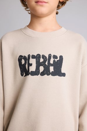 Oversıze Bisiklet Yaka Waffle Sweatshirt Erkek Çocuk
