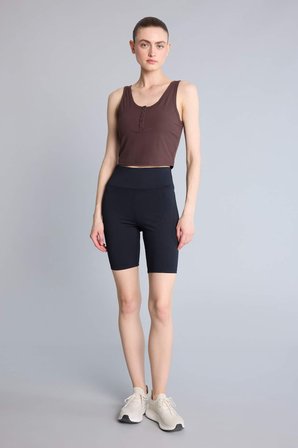 DeFacto Crop Top Düğmeli Yaka Sporcu Kahverengi Atlet H1218AX26HSBN130