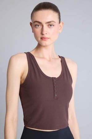 DeFacto Crop Top Düğmeli Yaka Sporcu Kahverengi Atlet H1218AX26HSBN130
