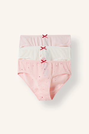 Baskılı Fiyonk Detaylı Penye 3'lü Slip Külot Kız Çocuk
