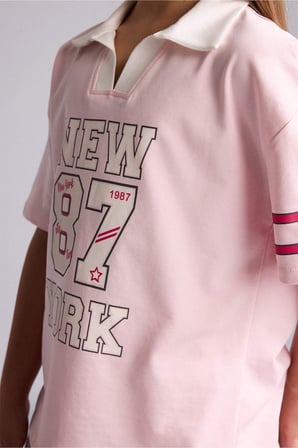 DeFacto V Yaka Baskılı Kısa Kollu Açık Pembe Tişört Kız Çocuk H7251A826HSPN74