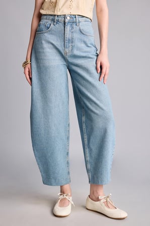 %100 Pamuk Barrel Fit Normal Bel Jean Pantolon