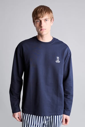 %100 Pamuk Regular Fit Bisiklet Yaka Uzun Kollu Baskılı Üst Çizgili Alt Pijama Takımı