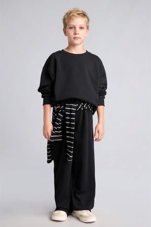DeFacto Oversıze Bisiklet Yaka Siyah Sweatshirt Erkek Çocuk H7135A826AUBK81