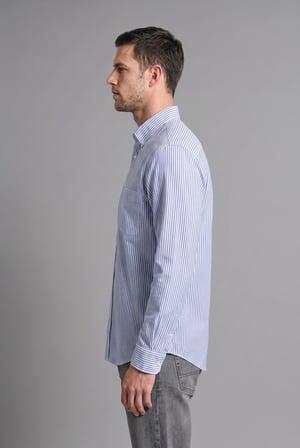 Regular Fit İnce Çizgili Pamuklu Uzun Kollu Gömlek