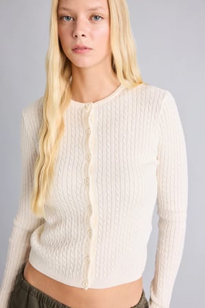 Regular Fit Bisiklet Yaka Fitilli Triko Basic Hırka