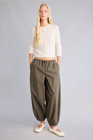 Regular Fit Bisiklet Yaka Fitilli Triko Basic Hırka