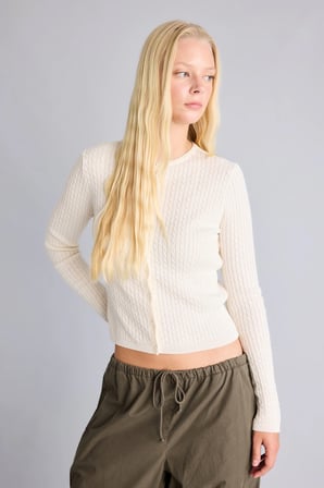 Regular Fit Bisiklet Yaka Fitilli Triko Basic Hırka