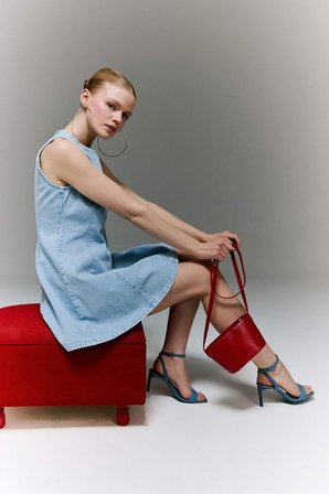 DeFacto %100 Pamuk Kolsuz Mini Jean Elbise H6341AX26SMNM39