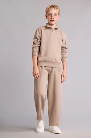 Regular Fit Yarım Fermuarlı Dik Yaka İçi Yumuşak Tüylü Yazı İşlemeli Sweatshirt Erkek Çocuk