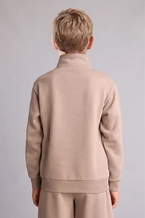 Regular Fit Yarım Fermuarlı Dik Yaka İçi Yumuşak Tüylü Yazı İşlemeli Sweatshirt Erkek Çocuk