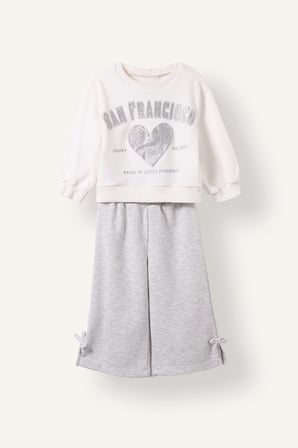 2'li Takım Baskılı Sweatshirt Eşofman Altı Kız Bebek
