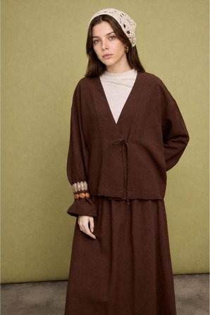 Regular Fıt Keten Karışımlı Kimono