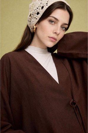 Regular Fıt Keten Karışımlı Kimono