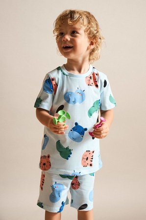 DeFacto %100 Pamuk Hayvan Baskılı 2'li Pijama Açık Mavi Takımı Erkek Bebek H7902A526HSBE440