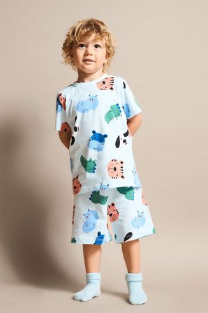 DeFacto %100 Pamuk Hayvan Baskılı 2'li Pijama Açık Mavi Takımı Erkek Bebek H7902A526HSBE440