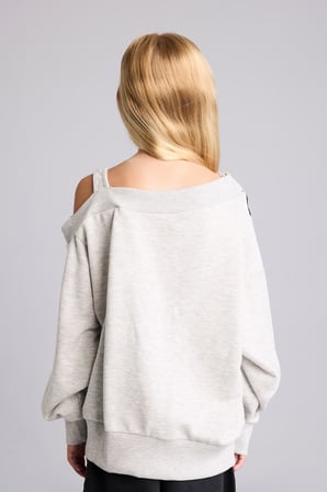 Asimetrik Omzu Açık Baskılı Sweatshirt Kız Çocuk