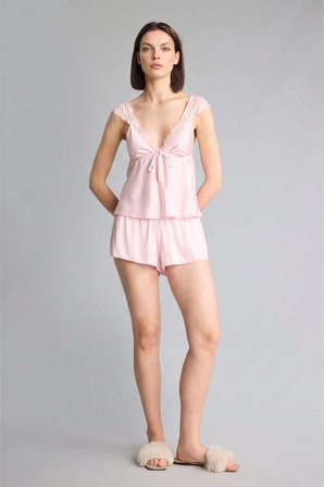 DeFacto Regular Fıt Askılı 2'li Saten Açık Pembe Pijama Takımı H0363AX26SMPN648