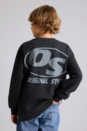 Oversıze Bisiklet Yaka Waffle Sweatshirt Erkek Çocuk