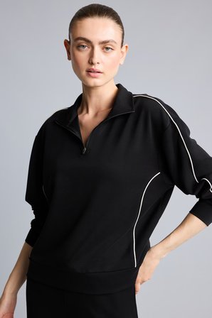 DeFacto Ultra Yumuşak Standart Fit Yarım Fermuarlı Biyeli Dik Yaka Modal Sporcu Basic Sweatshirt H4537AX26AUBK81