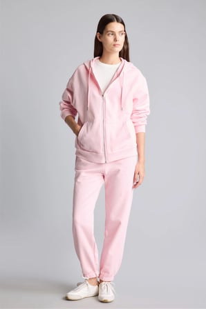 Relax Fit Kapüşonlu Cepli Basıc Fermuarlı Sweatshirt
