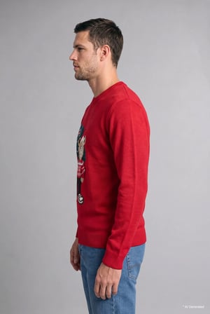 Yılbaşı Temalı Ayıcık Desenli Relaxed Fit Bisiklet Yaka Triko Kazak
