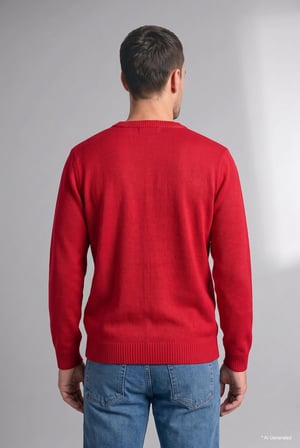 Yılbaşı Temalı Ayıcık Desenli Relaxed Fit Bisiklet Yaka Triko Kazak