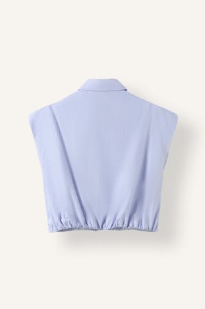 DeFacto Overshirt Fit Klasik Yaka Çizgili Cepli Poplin Etek Ucu Lastikli Kolsuz Crop Gömlek I7332AX26HSBE789