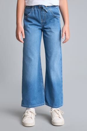 Beli Lastikli Wide Leg Kız Çocuk Jean Pantolon