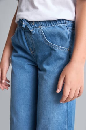 Beli Lastikli Wide Leg Kız Çocuk Jean Pantolon
