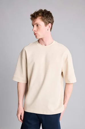 Loose Fit Bisiklet Yaka Kısa Kollu Ağır Kumaş Basic Tişört