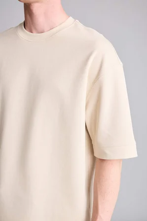 Loose Fit Bisiklet Yaka Kısa Kollu Ağır Kumaş Basic Tişört