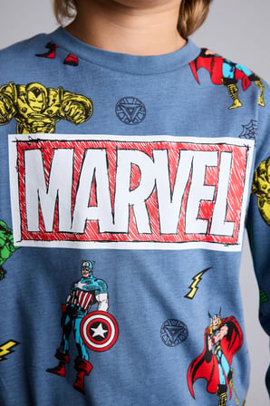 %100 Pamuk Marvel Comics Baskılı Uzun Kollu Üst Lastikli Paça Alt Pijama Takımı Erkek Çocuk