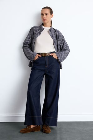 DeFacto %100 Pamuk Baggy Fit Geniş Paça Cepli Yıkamalı Kemerli Jean Pantolon H7129AX26AUNM82