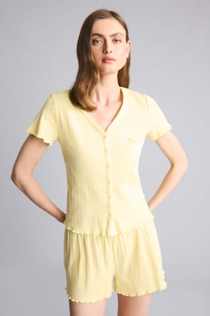 DeFacto Regular Fıt Kısa Kollu 2'li Açık Sarı Pijama Takım H7072AX26SMYL83