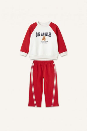 DeFacto Regular Fit Ayıcıklı Uzun Kollu Üst Lastikli Paça Alt 2'li Takım Kız Bebek I3661A526AURD70