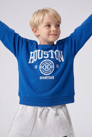 Bisiklet Yaka Baskılı İçi Yumuşak Tüylü Sweatshirt Erkek Bebek