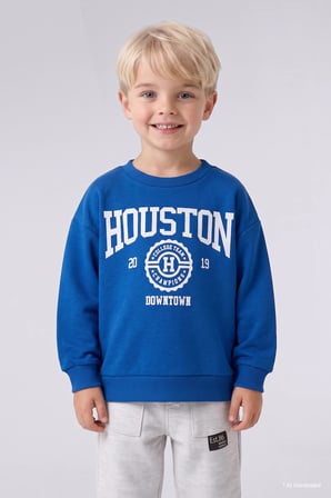 Bisiklet Yaka Baskılı İçi Yumuşak Tüylü Sweatshirt Erkek Bebek