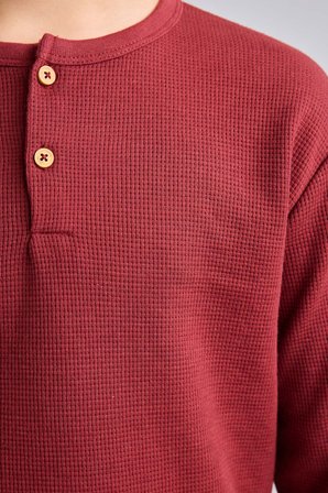 DeFacto Regular Fit Henley Yaka Waffle Üst Ekose Alt 2'li Pijama Takımı Erkek Çocuk I1444A826AUBR281