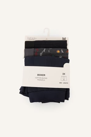 DeFacto Regular Fit Pamuklu Desenli 3'lü Boxer Seti H9570AX26AUBK51