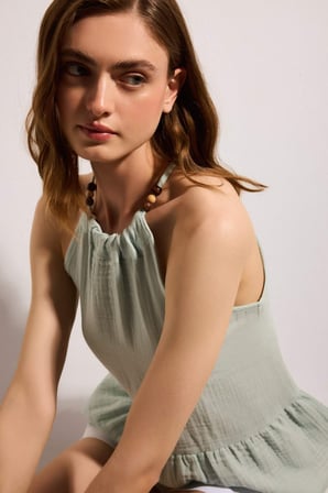 DeFacto Regular Fıt Halter Yaka Müslin Bluz H5972AX26SMGN1093