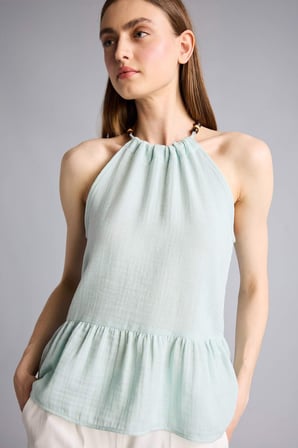 DeFacto Regular Fıt Halter Yaka Müslin Bluz H5972AX26SMGN1093