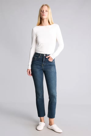 Crop Flare Fit Orta Bel Kısa Çan Paça Jean Pantolon