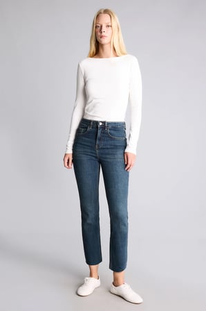 Crop Flare Fit Orta Bel Kısa Çan Paça Jean Pantolon